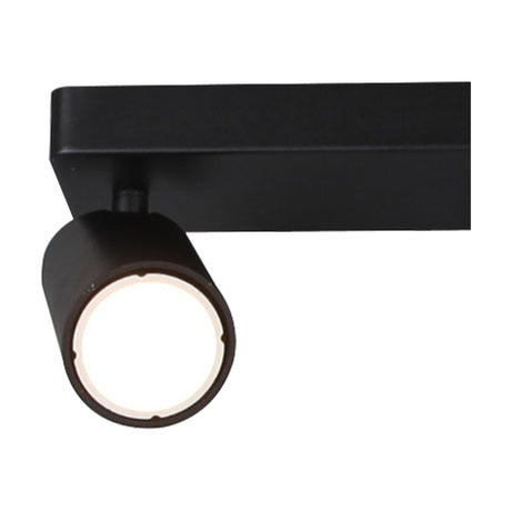 Close-up of the Sal 2 Light GU10 Linear Spotlight, matt black bar with one adjustable cylindrical head shown lit, on a plain white background.