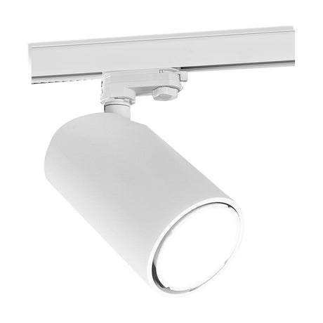 Sal Track Light 58mm in matt white, a single cylindrical GU10 spotlight head with three-circuit track adaptor, shown on a white background.