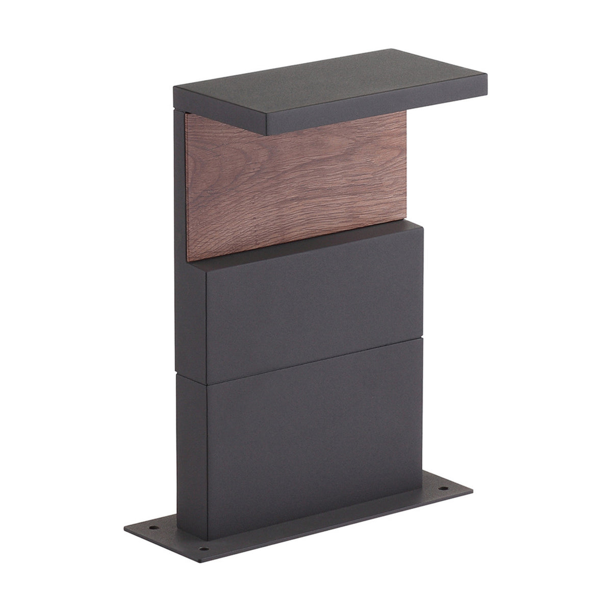 Ruka Floor Lamp with rectangular anthracite body, walnut wood panel, and flat overhanging top shade, 13W 3000K, shown on a plain white background.