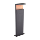 Ruka Floor Lamp, a slim rectangular anthracite bollard with a walnut-toned LED panel beneath a flat top shade, shown on a plain white background.