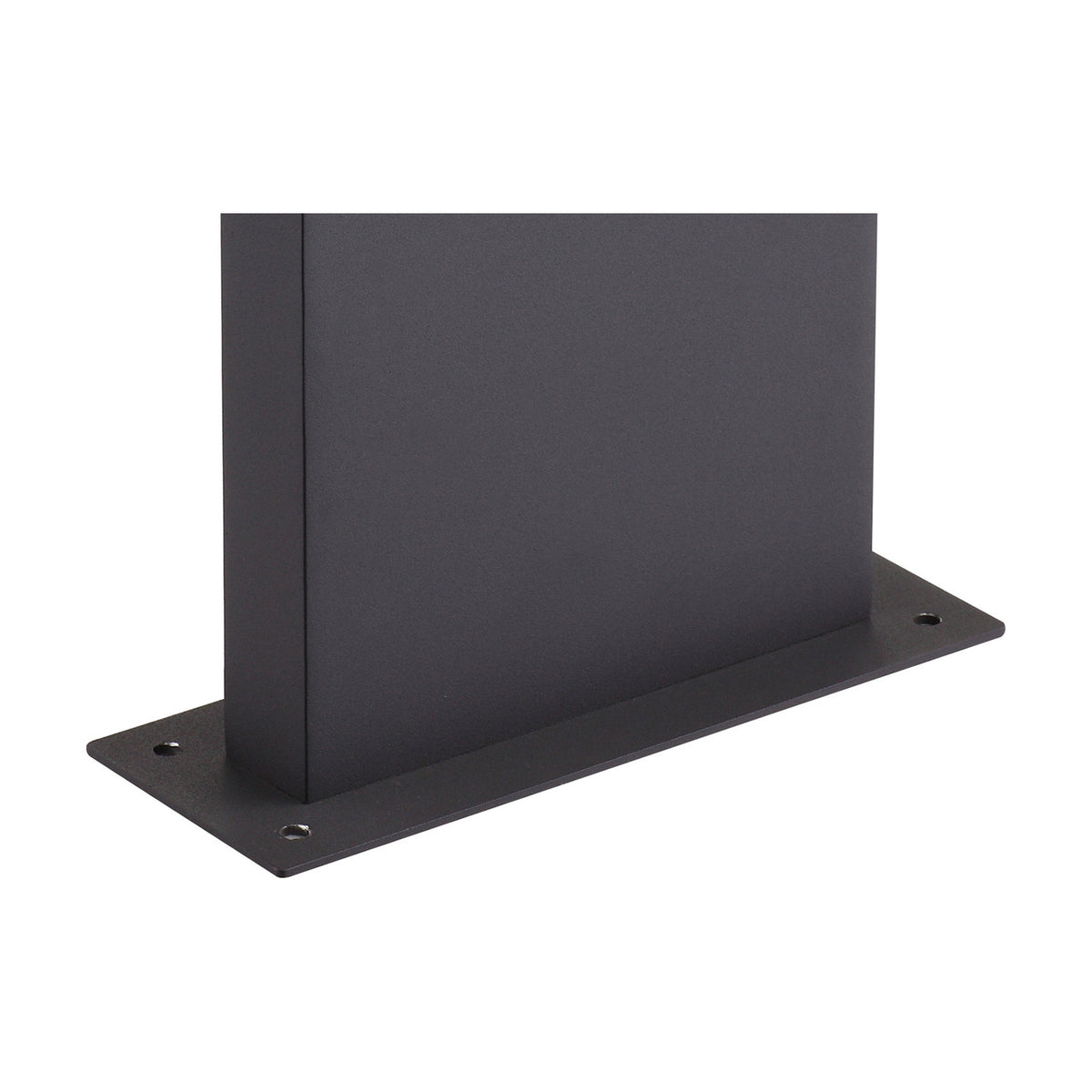 Ruka Floor Lamp base close-up showing anthracite aluminium panel on a rectangular mounting plate with screw holes, plain white background.