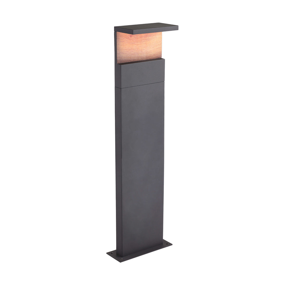 Ruka Floor Lamp, a slim anthracite aluminium post with a flat overhanging top and warm walnut-toned diffuser panel, integrated LED, 100cm high, shown on a plain white background.