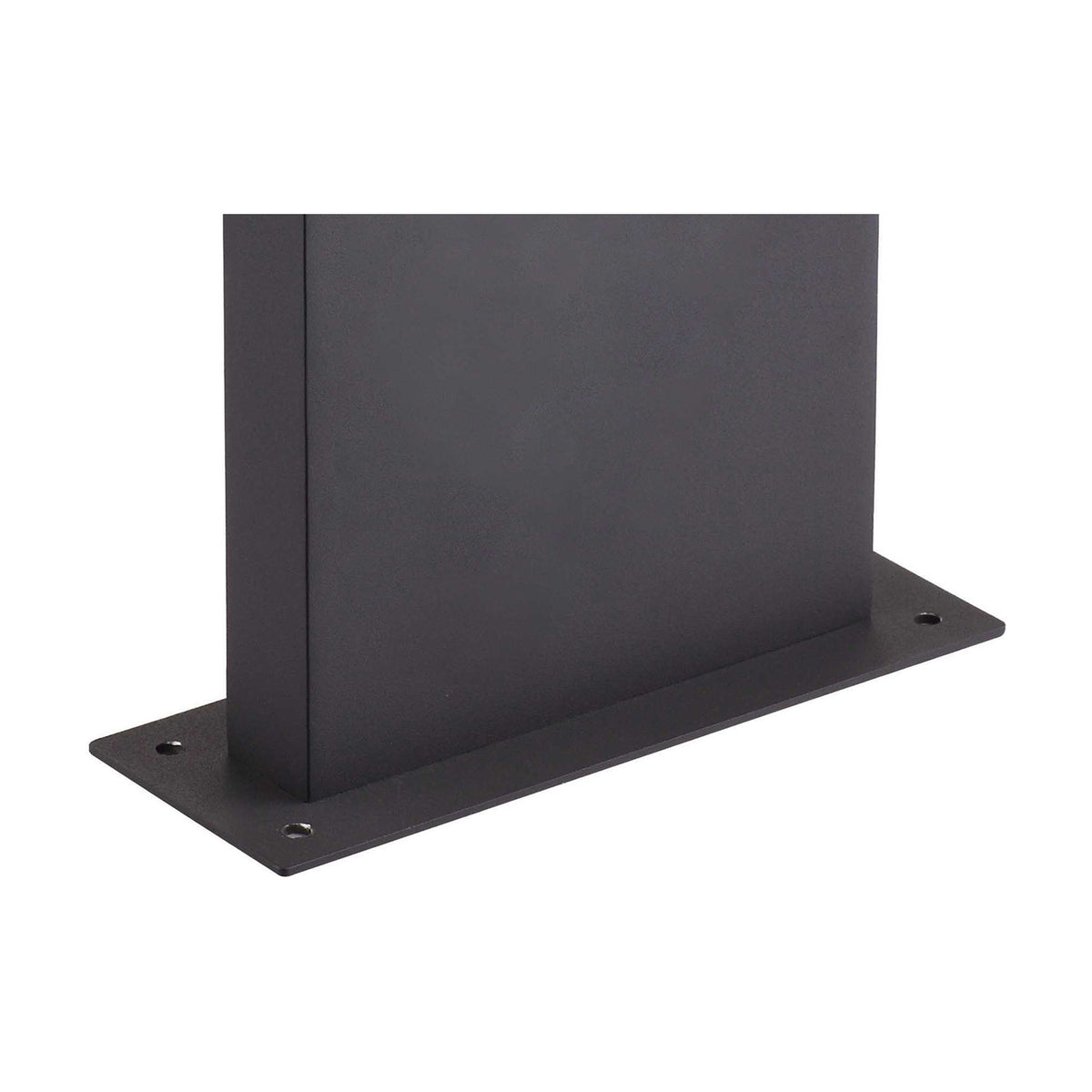 Ruka Floor Lamp base shown at an angle, slim rectangular anthracite aluminium post on a flat mounting plate with screw holes, set against a plain white background.