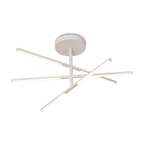 Torch Semi Flush Ceiling Light 73cm in sand white, with five slim LED bars in a crossed, star-like arrangement mounted close to a round ceiling plate, shown on a plain white background.