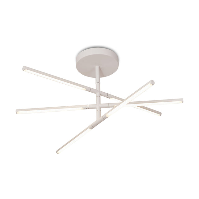 Torch Semi Flush Ceiling Light 73cm in sand white, with five slim LED bars in a crossed, star-like arrangement mounted close to a round ceiling plate, shown on a plain white background.