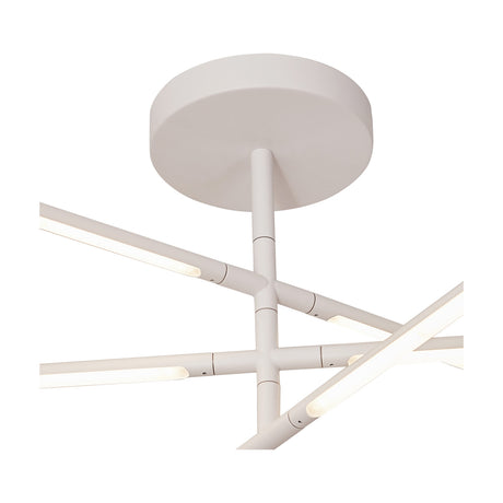 Torch Semi Flush Ceiling Light 73cm in sand white, close-up of the round ceiling plate and multiple angled LED arms with integrated warm white light strips, shown on a plain white background.