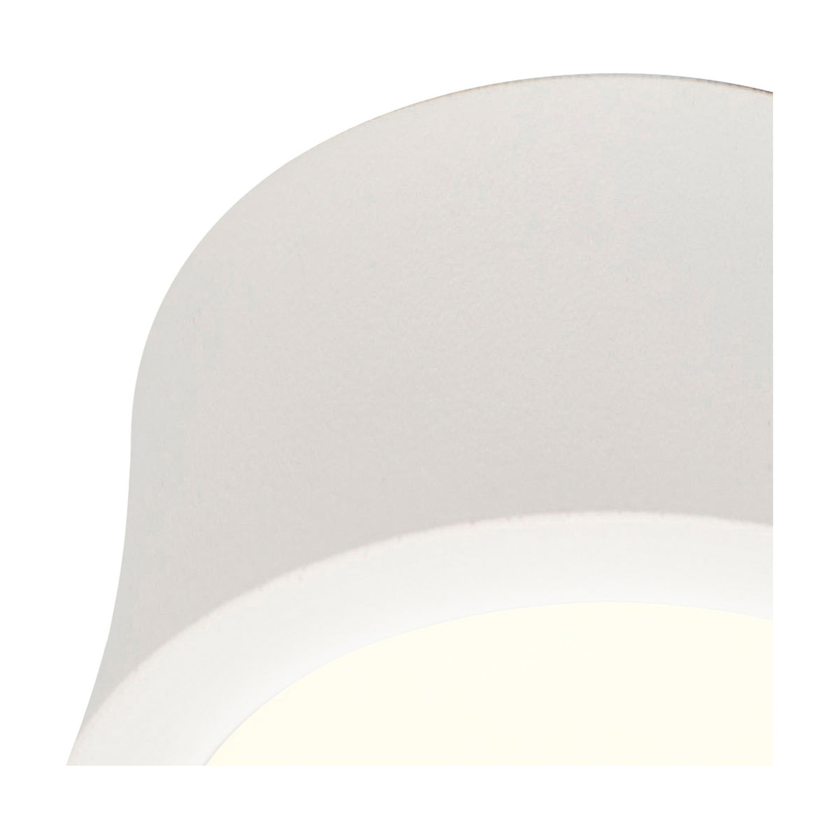 Close-up of the Gower Spotlight, a compact round ceiling spotlight in sand white aluminium, 80mm, with integrated LED and warm 3000K light, shown against a plain white background.