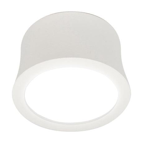 Gower Spotlight, a round 80mm surface-mounted LED downlight in sand white aluminium with a bell-shaped shade, shown at an angle against a plain white background.