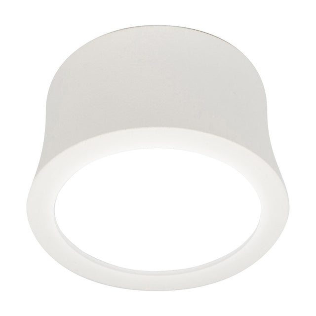 Gower Spotlight, a round 80mm surface-mounted LED downlight in sand white aluminium with a bell-shaped shade, shown at an angle against a plain white background.