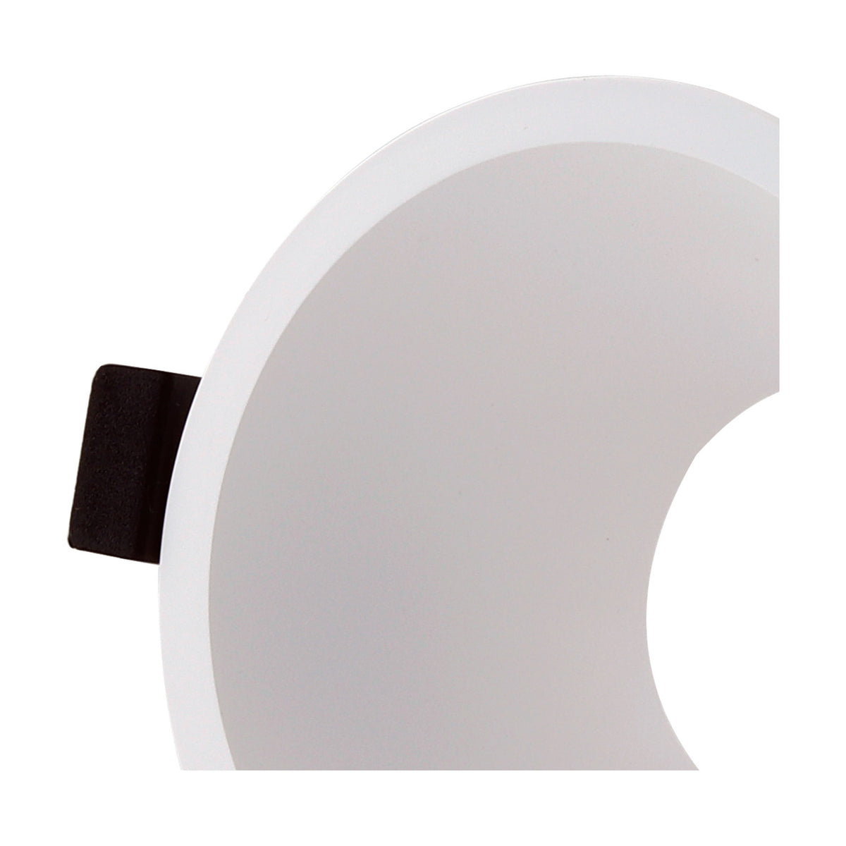 Close-up of the Lamborjini GU10 round spotlight in white, showing the 93mm funnel-shaped polycarbonate trim and black GU10 lampholder against a plain white background.