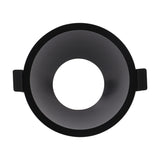 Lamborjini GU10 round spotlight in black, 93mm rim with a centred funnel-shaped inner profile and side mounting clips, shown on a plain white background.