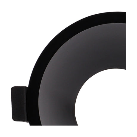 Close-up of the Lamborjini GU10 Round Spotlight 93mm in black, showing its recessed funnel-shaped inner profile, polycarbonate finish, and mounting clip against a plain white background.
