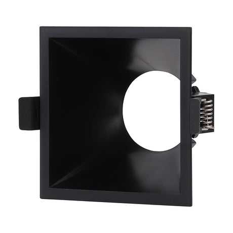 Lamborjini GU10 square recessed spotlight in black polycarbonate, 93mm face with funnel centre and single GU10 lampholder, shown on a plain white background.