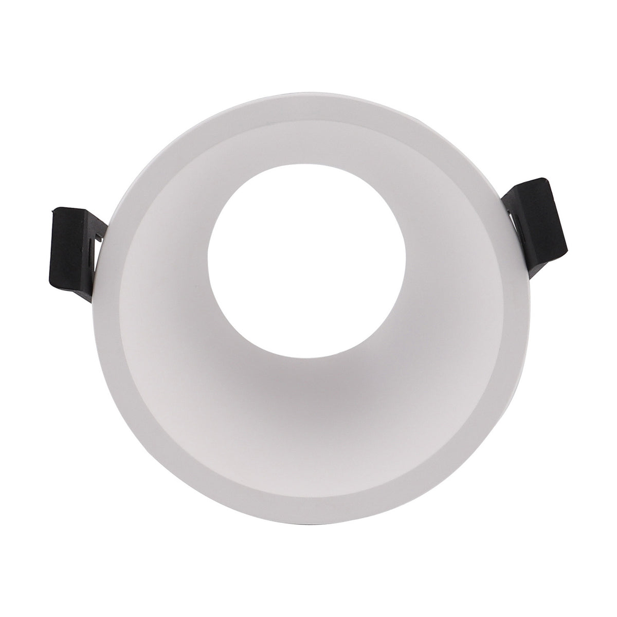 Round white recessed spotlight, Lamborjini 93mm 45 Degree, with tilted funnel interior and GU10 lampholder fitted, shown against a plain white background.