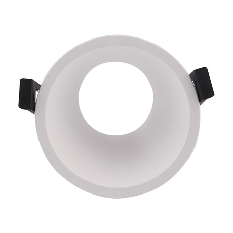 Round white recessed spotlight, Lamborjini 93mm 45 Degree, with tilted funnel interior and GU10 lampholder fitted, shown against a plain white background.