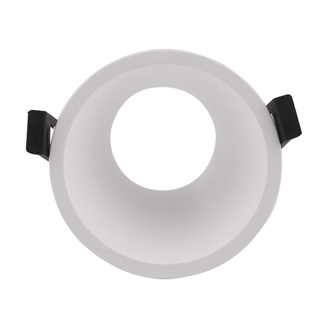 Round white recessed spotlight, Lamborjini 93mm 45 Degree, with tilted funnel interior and GU10 lampholder fitted, shown against a plain white background.
