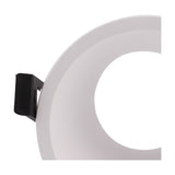 Close-up of the Lamborjini Round Spotlight 93mm 45 Degree in white, showing the recessed funnel interior and GU10 lampholder with black clip fitting, on a plain white background.