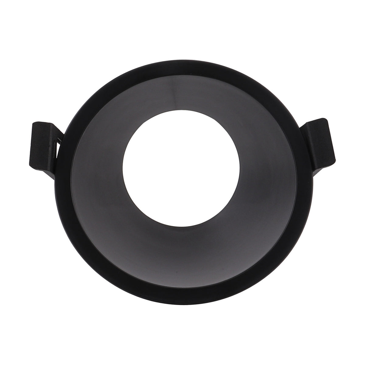 Lamborjini Round Spotlight 93mm 45 Degree in black, showing a round recessed downlight with angled funnel-shaped interior and spring clips, on a plain white background.