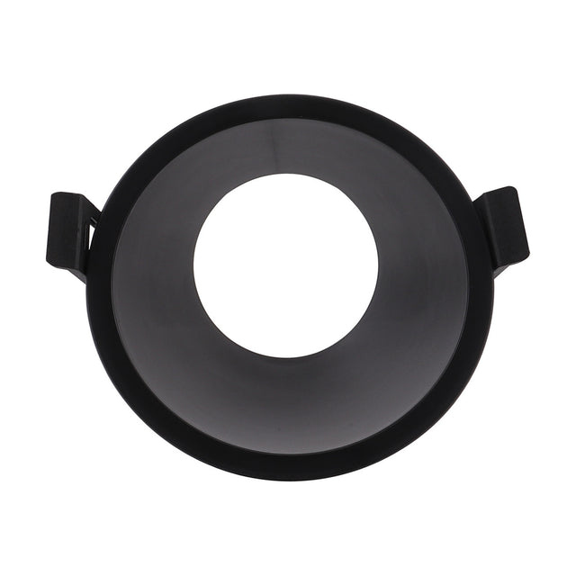 Lamborjini Round Spotlight 93mm 45 Degree in black, showing a round recessed downlight with angled funnel-shaped interior and spring clips, on a plain white background.