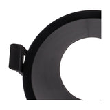 Close-up of the Lamborjini Round Spotlight 93mm 45 Degree in black, showing the recessed funnel-shaped interior tilted at an angle with a GU10 bulb clip, set against a plain white background.