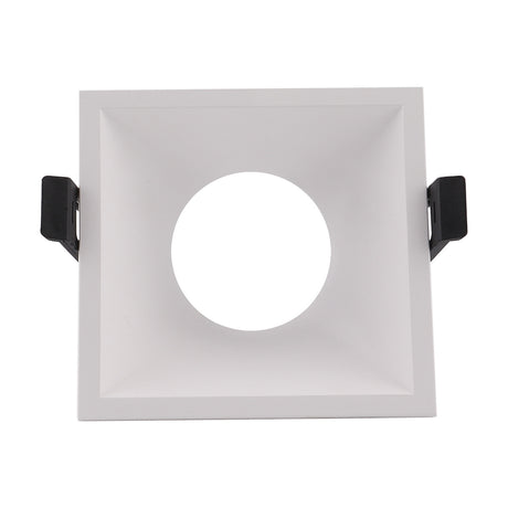 Lamborjini Square Spotlight 93mm 45 Degree in white, showing a square angled funnel design with central GU10 lampholder and spring clips, on a plain white background.