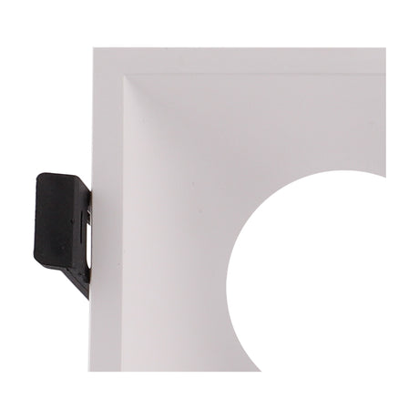 Close-up of the Lamborjini square spotlight in white, showing the 93mm angled funnel recess with a black mounting clip, set against a plain white background.