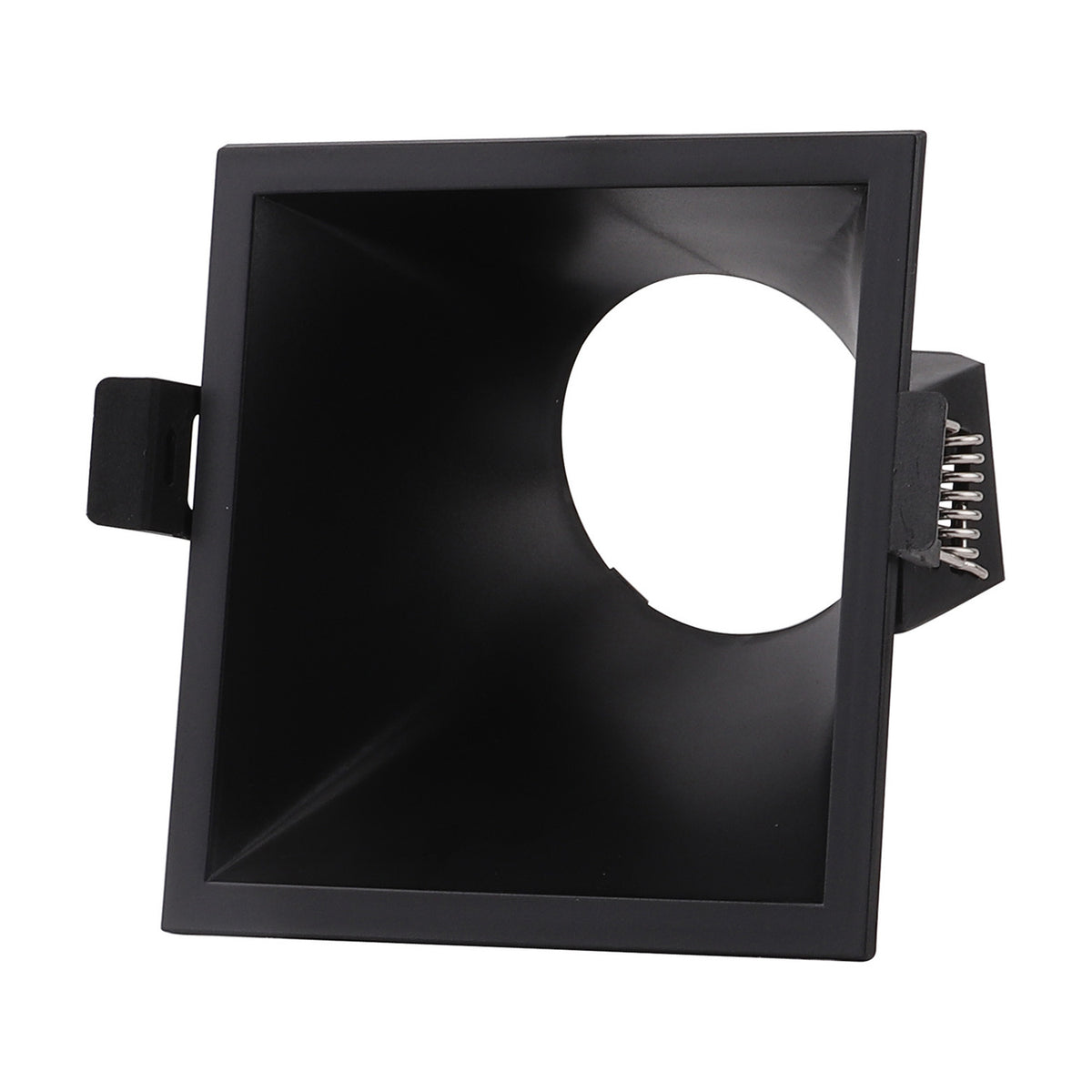 Lamborjini Square Spotlight 93mm 45 Degree in black, showing the angled recessed funnel, square face, and GU10 lampholder against a plain white background.