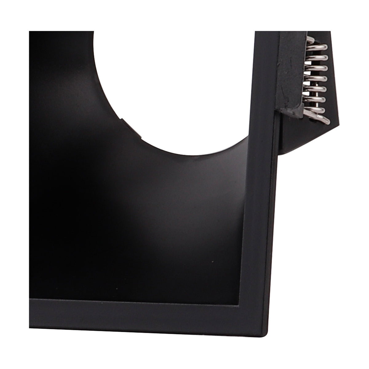 Close-up of the Lamborjini Square Spotlight 93mm 45 Degree in black polycarbonate, showing the angled funnel housing and GU10 lampholder with visible connector pins.