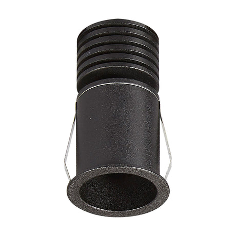 Guincho 3W LED spotlight with ribbed matte black aluminium body, round 41mm head, and spring clip mounts, shown on a plain white background.