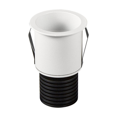 Guincho 5W Spotlight in sand white aluminium with round recessed housing, black spring clips, and ribbed adjustable body, shown on a plain white background.
