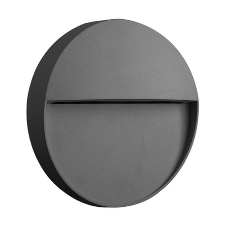 Baker 3W IP54 Round Outdoor Wall Light 11cm in anthracite, showing a circular disc fixture with a horizontal light slot across the centre, on a plain white background.