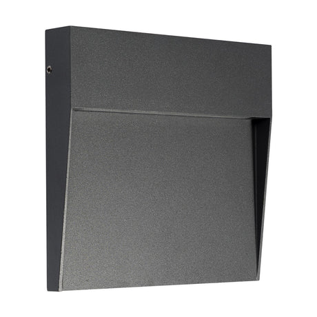 Baker 6W IP54 square outdoor wall light in anthracite, 16cm aluminium panel with angled downward light slot, shown on a plain white background.
