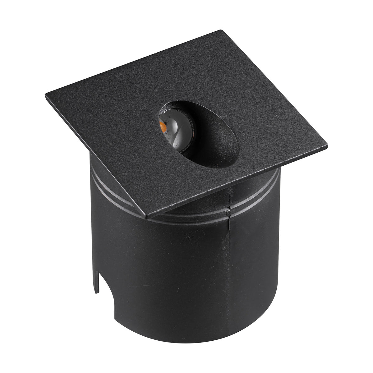 Aspen IP65 outdoor wall light with square sand black cylindrical body, angled downward beam aperture, integrated LED, shown on a plain white background.