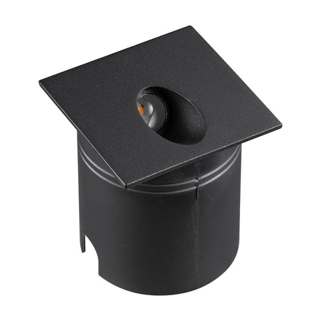 Aspen IP65 outdoor wall light with square sand black cylindrical body, angled downward beam aperture, integrated LED, shown on a plain white background.