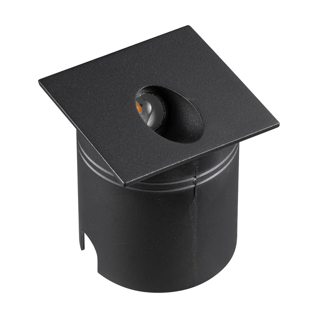 Aspen IP65 outdoor wall light with square sand black cylindrical body, angled downward beam aperture, integrated LED, shown on a plain white background.