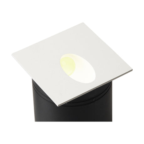 Aspen IP65 outdoor wall light in sand white, square angled aluminium trim with integrated warm-white LED, mounted on a black cylindrical post against a plain white background.