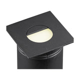 Aspen IP65 outdoor wall light in sand black, square aluminium face with hooded eyelid front over a cylindrical mount, warm white LED, shown on plain white background.