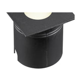 Aspen IP65 outdoor wall light close-up showing the round aluminium body and square sand black hooded faceplate with integrated LED, on a plain white background.