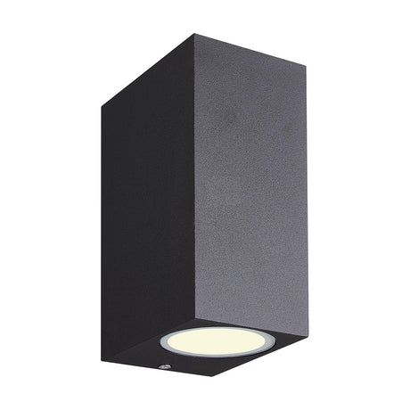 Kandanchu 2 Light IP54 Outdoor Wall Light, a small square sand black aluminium fixture with one visible GU10 lamp, shown on a plain white background.