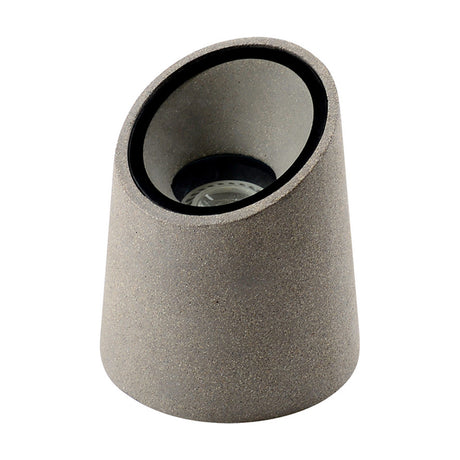 Taos IP65 ground light in dark grey cement, an angled cylindrical body with black GU10 lamp holder visible inside, shown on a plain white background.
