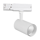 Fiji 30W Track Light in white, showing the compact cylinder head with three-circuit track adaptor, integrated LED and 80mm body, on a plain white background.