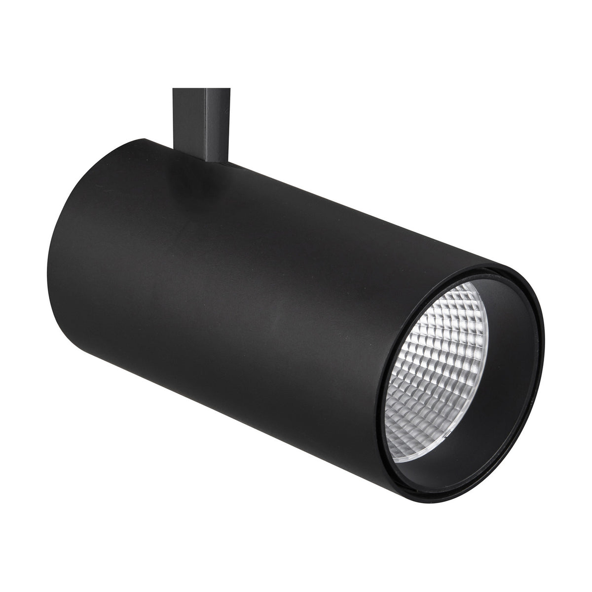 Fiji 40W track light head in matte black aluminium, cylindrical design with a textured LED lens visible, shown on a white background.