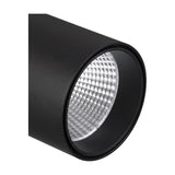 Close-up of the Fiji 40W Track Light in black cylindrical aluminium housing, 85mm face with textured reflector lens, shown on a plain white background.