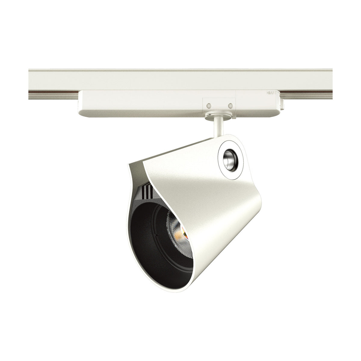 Ipsilon Track Light 35W 4000K, a white aluminium spot head with integrated LED mounted on a white track rail, shown against a plain white background.
