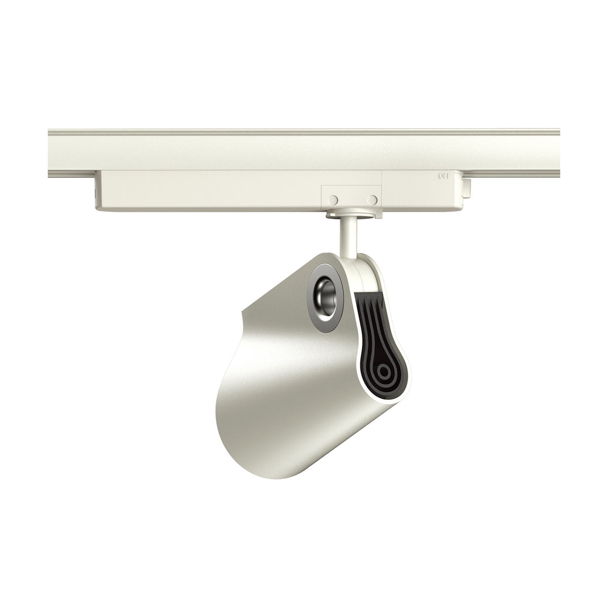 Ipsilon Track Light 35W 4000K, a white aluminium single spot head with black grip detail, mounted on a white track rail against a plain background.