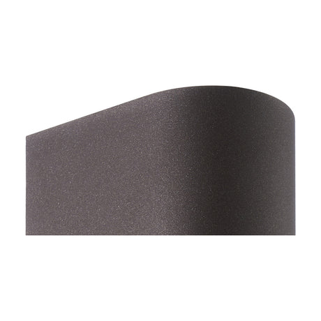 Close-up of the Kandanchu 2 Light Round Outdoor Wall Light in rust brown, showing its textured aluminium curved surface against a plain white background.