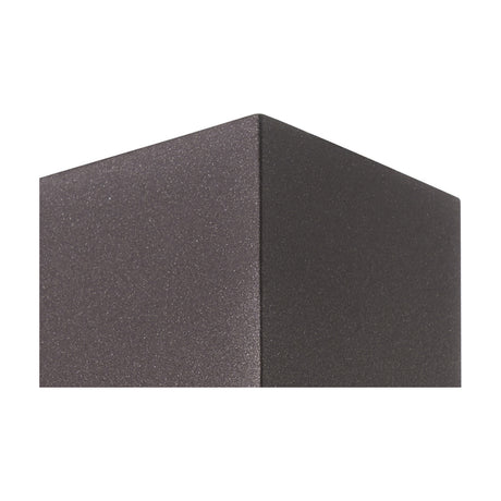 Close-up of the Kandanchu IP54 outdoor wall light in rust brown, showing its cube-shaped aluminium body with a textured matte finish against a plain white background.