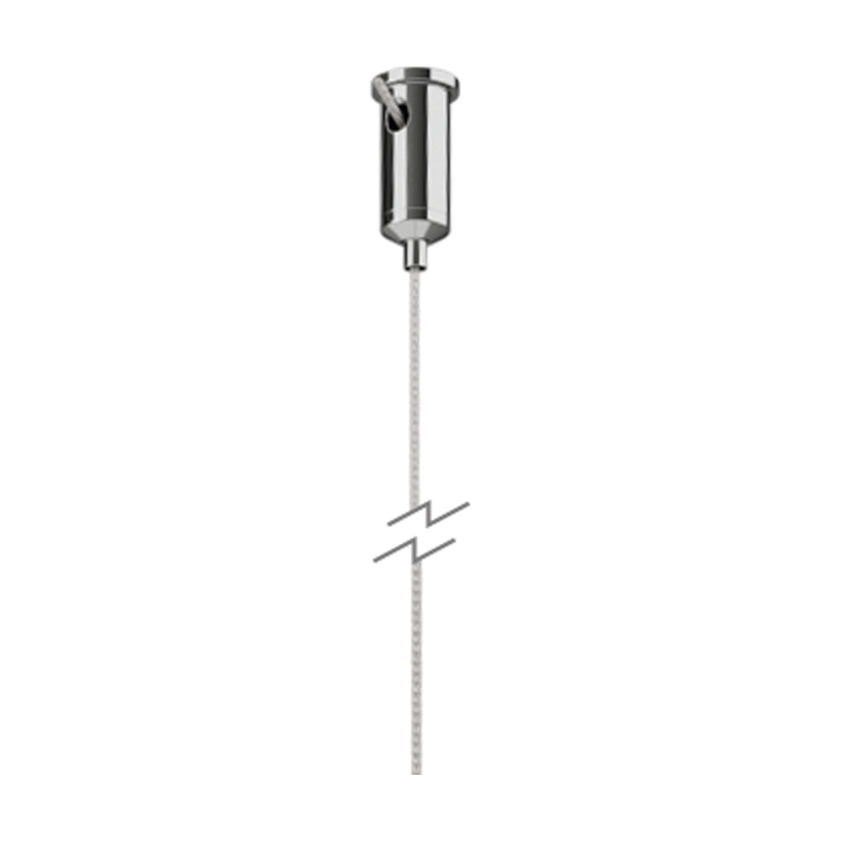 Hanok Side Cover in white with chrome cylindrical cap, hanging from a beaded fixing wire with 210cm drop, shown on a plain white background.