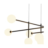 Cellar 11 Light G4 Pendant Light in black, close-up of angled rods and opal white globe shades against a plain white background.