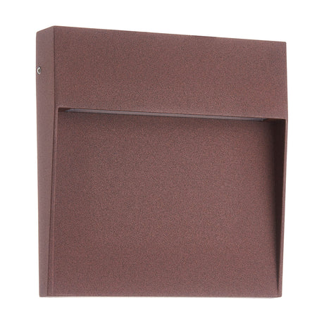 Baker square outdoor wall light, 16cm, rust brown aluminium finish with a horizontal light strip, IP54 rated, shown on a plain white background.